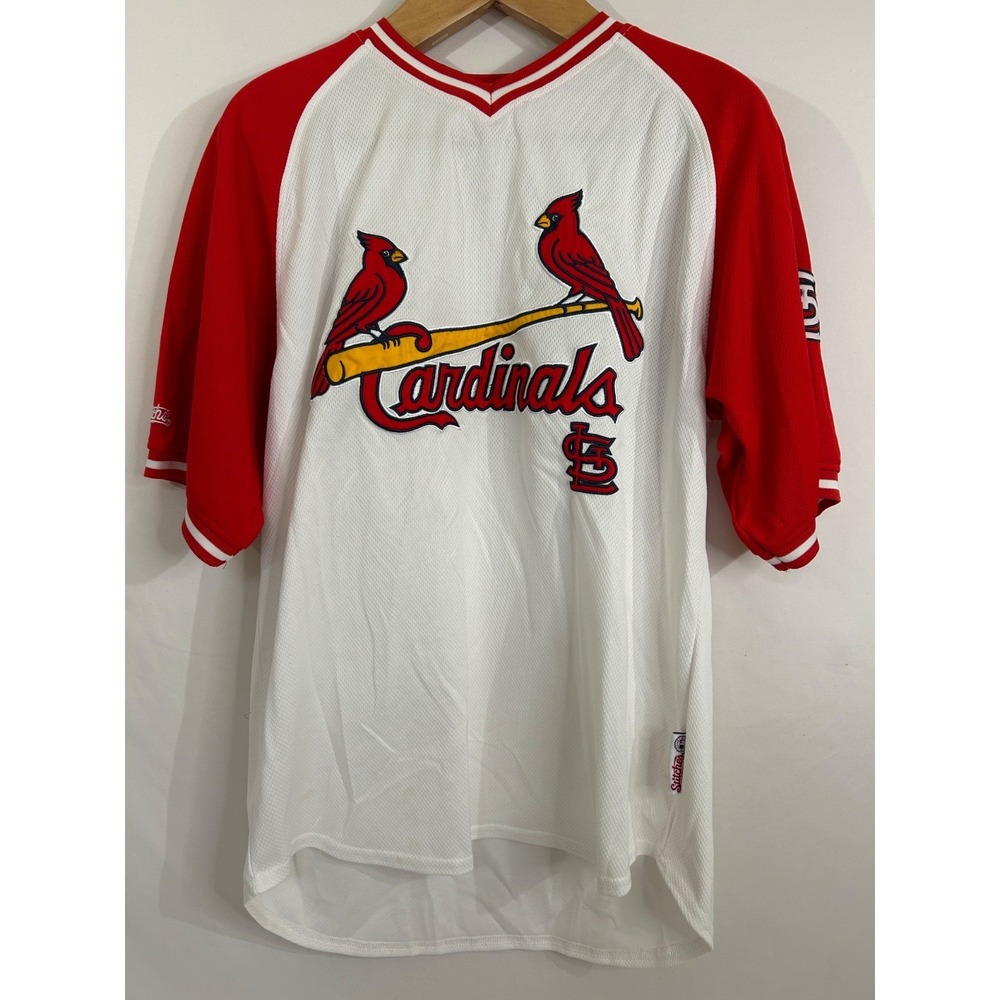 St. Louis Cardinals MLB Jersey Shirt Red White Stitches Raised Lettering Size L
